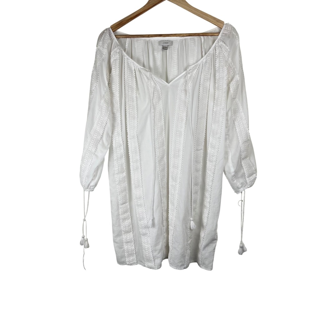 J.Crew Womens White Cotton Lace Trim Boho Gauze Tunic Top Swim Cover Size Medium